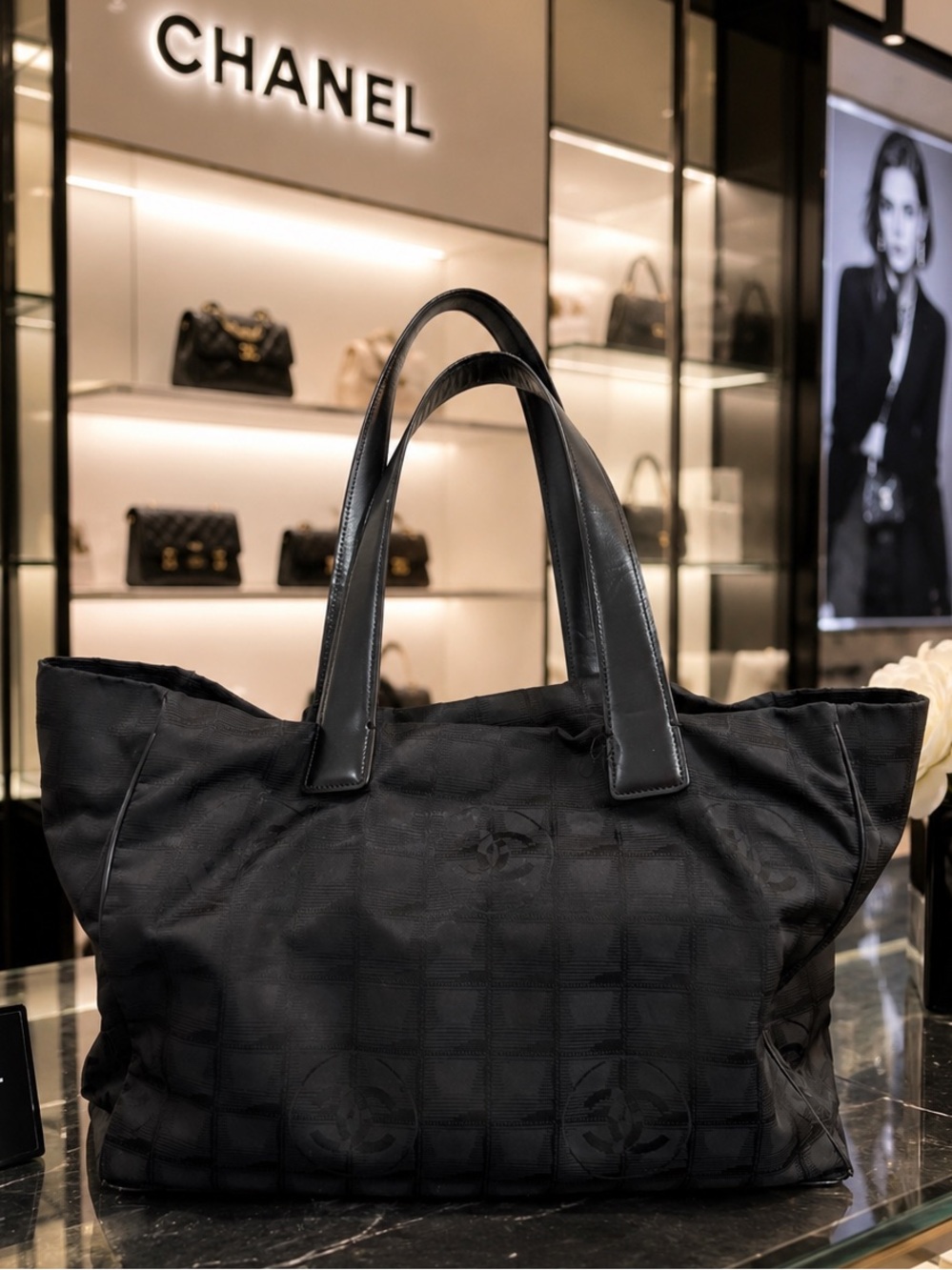 CHANEL Travel Line Logo Tote